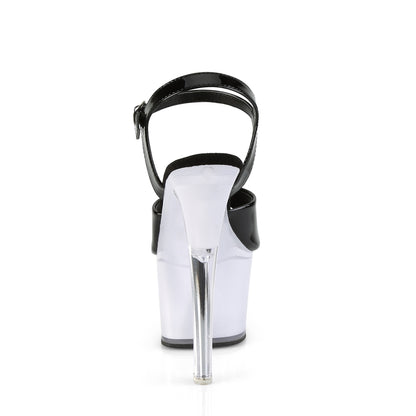 Pleaser DISCOLITE-709 Black / White Glow Platform Sandals - 7 Inch Heels