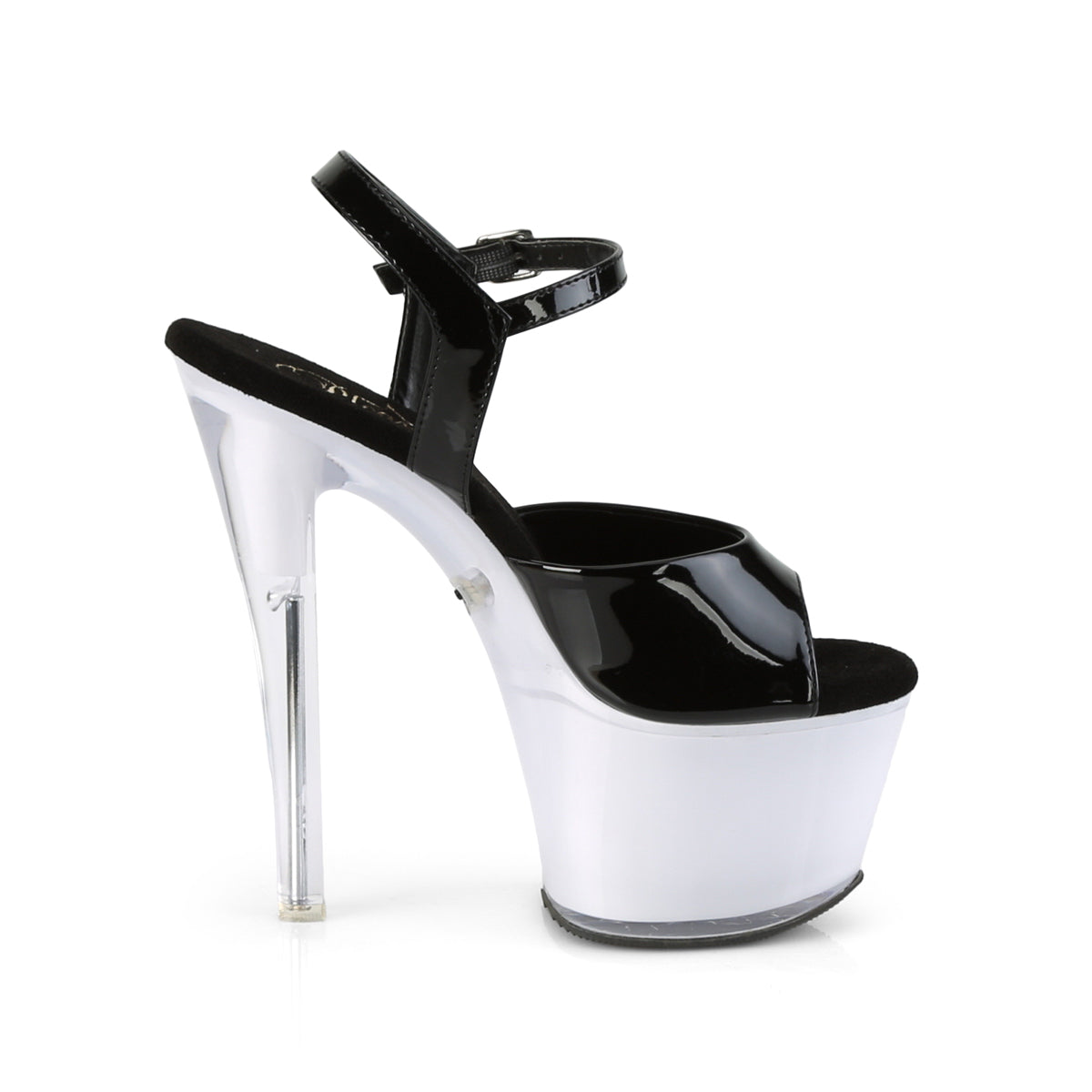 Pleaser DISCOLITE-709 Black / White Glow Platform Sandals - 7 Inch Heels