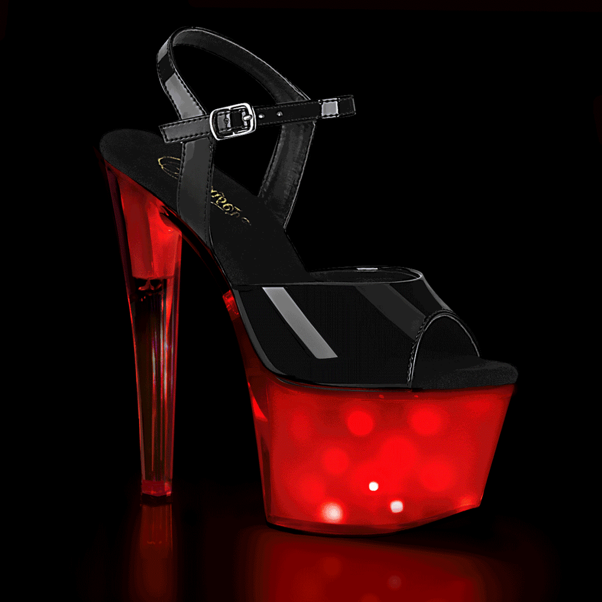 Pleaser DISCOLITE-709 Black / White Glow Platform Sandals - 7 Inch Heels