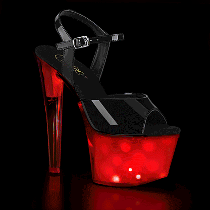 Pleaser DISCOLITE-709 Black / White Glow Platform Sandals - 7 Inch Heels