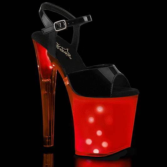 Pleaser DISCOLITE-809 Black / White Glow Platform Sandals - 8 Inch Heels