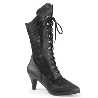 DIVINE-1050 Pleaser Pink Label Black 3 Inch Fetish Ladies Boots Black Faux Leather-Satin Lace