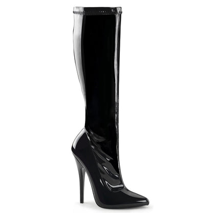 DOMINA-2000 Devious Black Patent 6 Inch Fetish Heels Black Stretch Patent