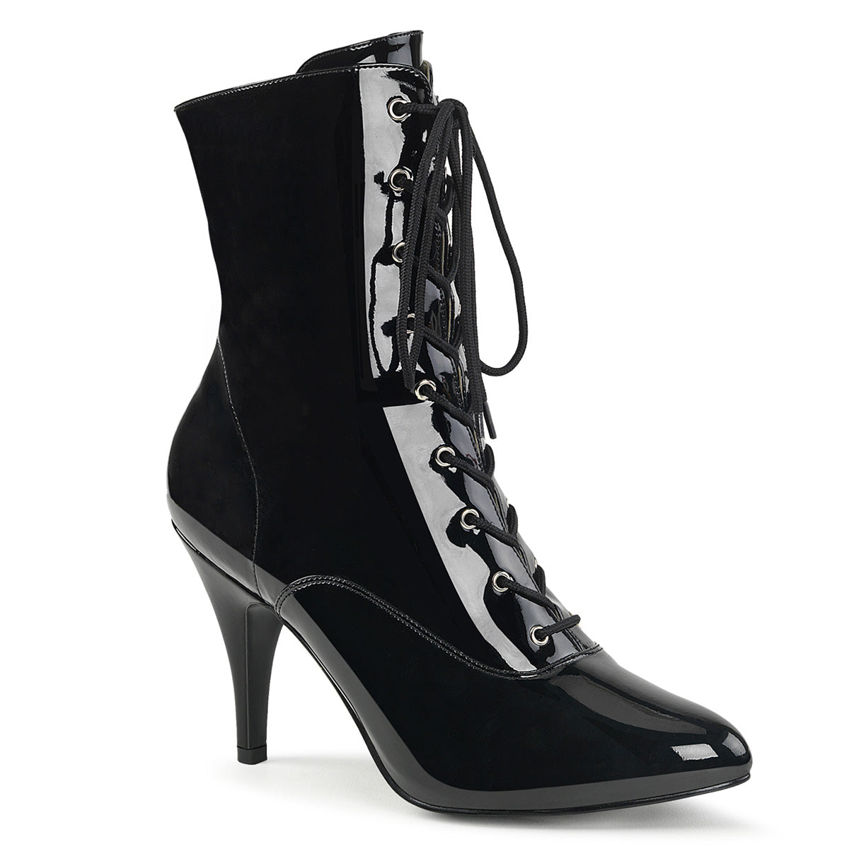 DREAM-1020 Pleaser Pink Label Black 4 Inch Fetish Ankle Boots Blk Pat