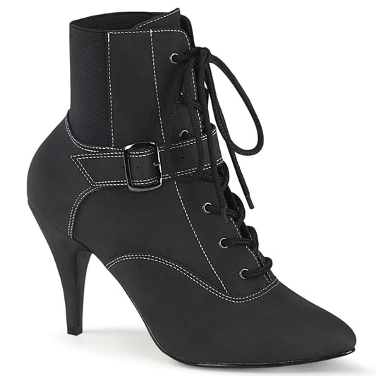Pleaser Pink Label DREAM-1022 Black Faux Nubuck Lace-Up Ankle Boots - 4 Inch Heels
