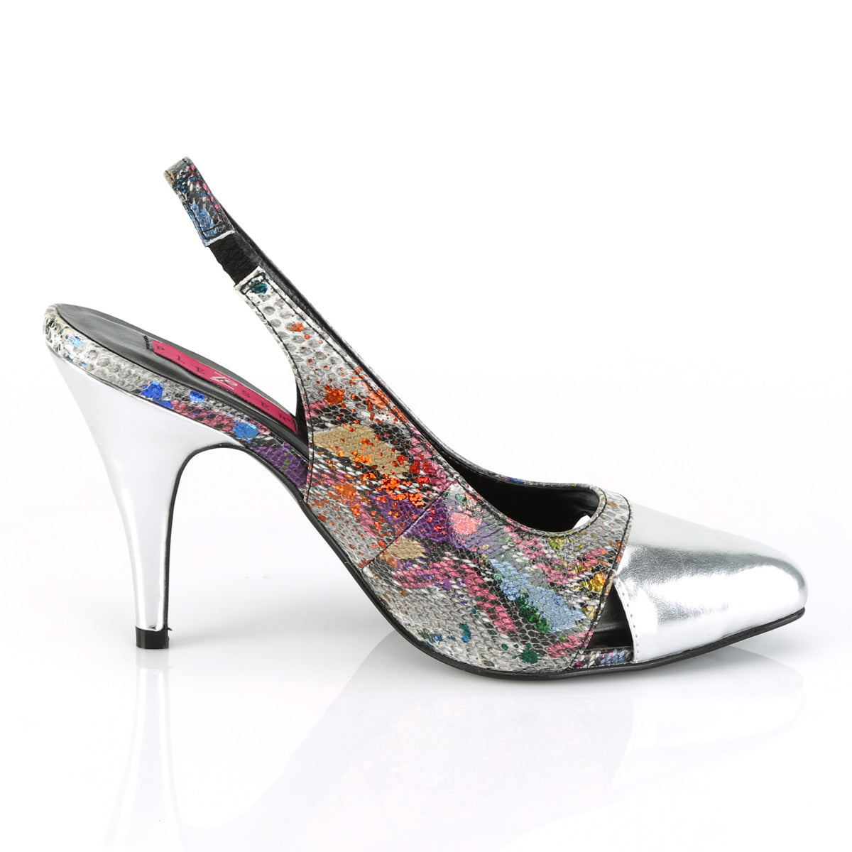 Pleaser Pink Label DREAM-405 Multicolour-Color Snake Print-Silver Metallic Court Shoes - 4 Inch Heels