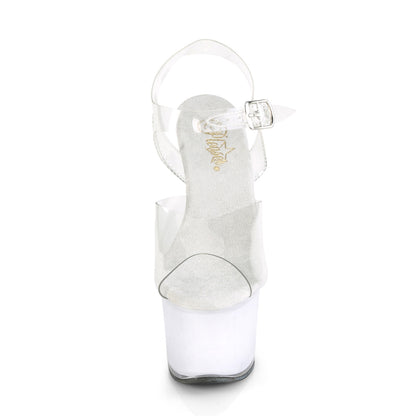 Pleaser ECHOLITE-708 Clear / White Glow Platform Sandals - 7 Inch Heels