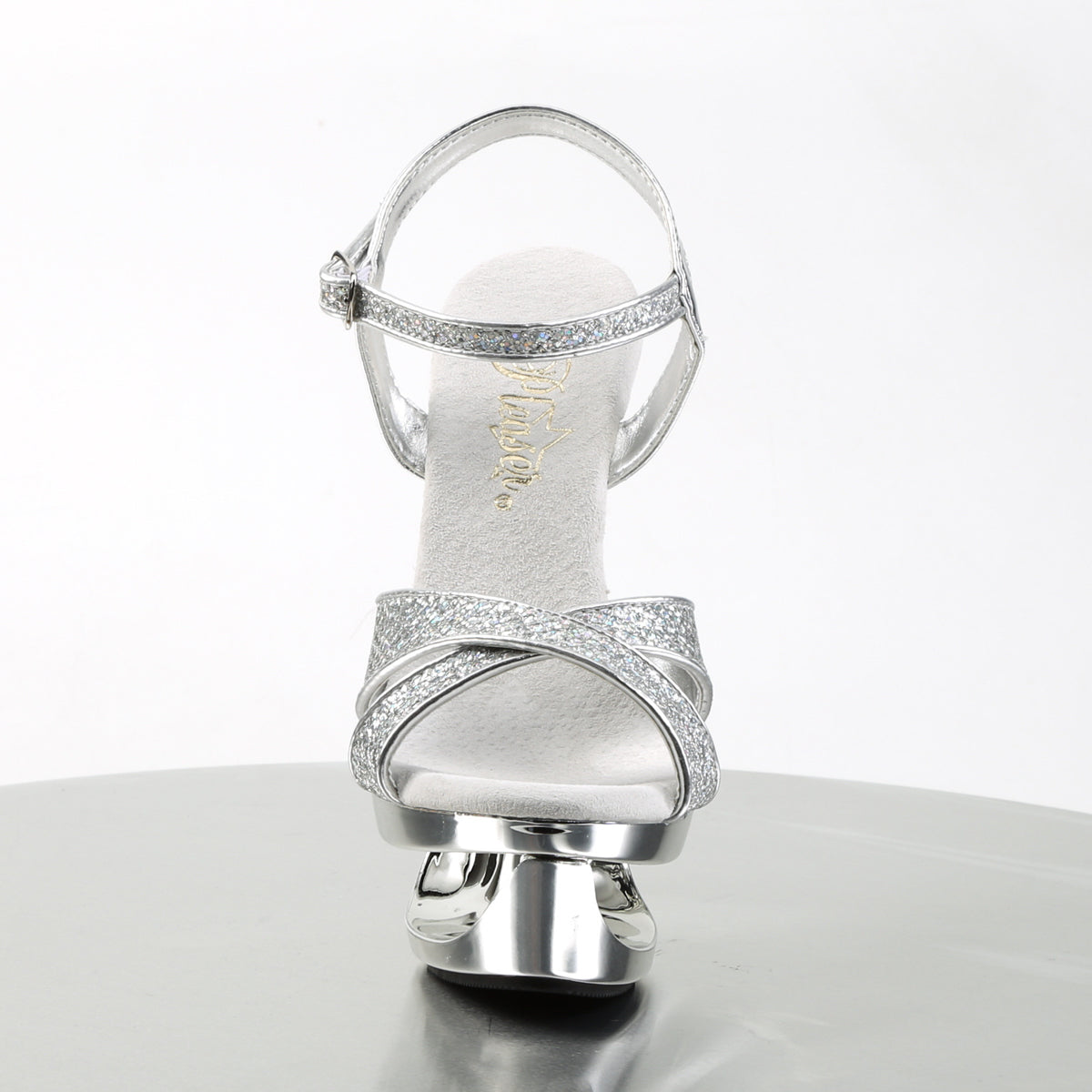 Pleaser ECLIPSE-619G Silver Multicolour Glitter / Silver Chrome Platform Sandals - 6 1/2 Inch Heels
