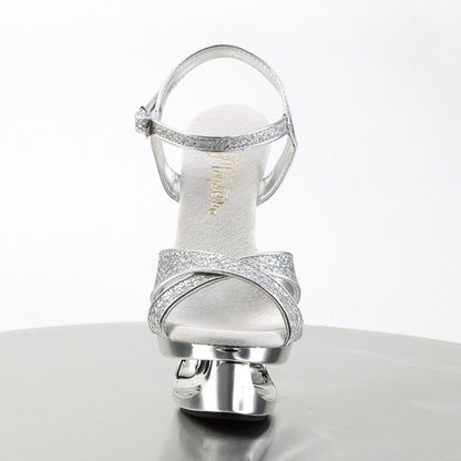 Pleaser ECLIPSE-619G Silver Multicolour Glitter / Silver Chrome Platform Sandals - 6 1/2 Inch Heels