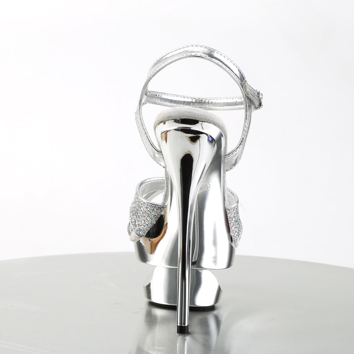 Pleaser ECLIPSE-619G Silver Multicolour Glitter / Silver Chrome Platform Sandals - 6 1/2 Inch Heels