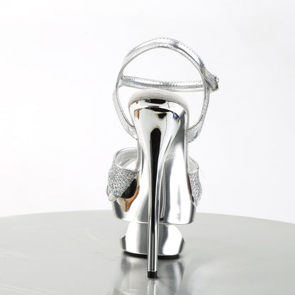 Pleaser ECLIPSE-619G Silver Multicolour Glitter / Silver Chrome Platform Sandals - 6 1/2 Inch Heels