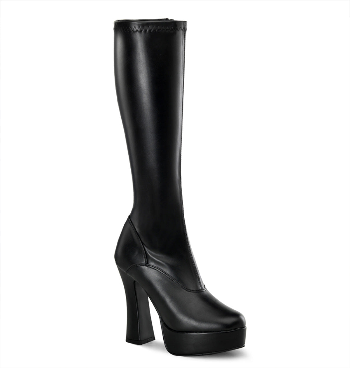 ELECTRA-2000Z Pleaser Black Faux Leather 5 Inch Disco Gogo Knee High Boots Blk Str Faux Leather