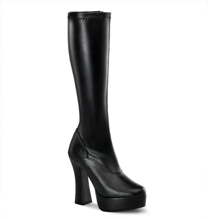 ELECTRA-2000Z Pleaser Black Faux Leather 5 Inch Disco Gogo Knee High Boots