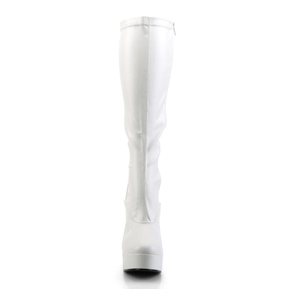 Pleaser ELECTRA-2000Z White Platform Knee High Boots - 5 Inch Heels
