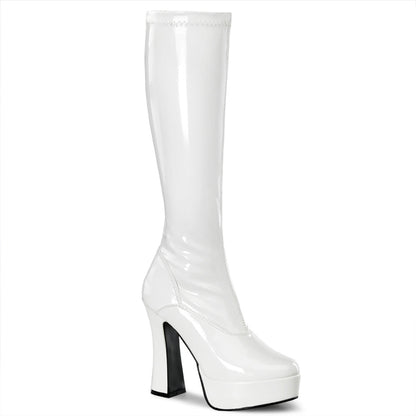 ELECTRA-2000Z Pleaser White 5 Inch Vintage Retro Knee High Boots