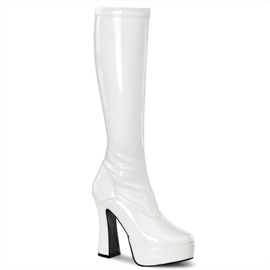 ELECTRA-2000Z Pleaser White 5 Inch Vintage Retro Knee High Boots