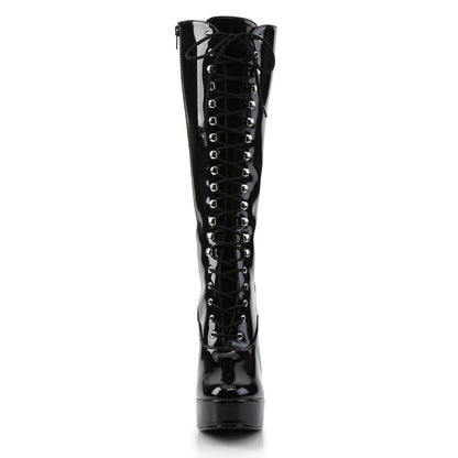 Pleaser ELECTRA-2020 Black Platform Knee High Boots - 5 Inch Heels