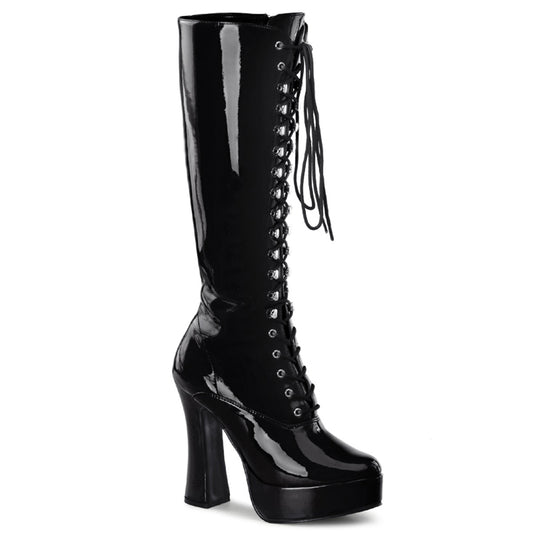 Pleaser ELECTRA-2020 Black Platform Knee High Boots - 5 Inch Heels