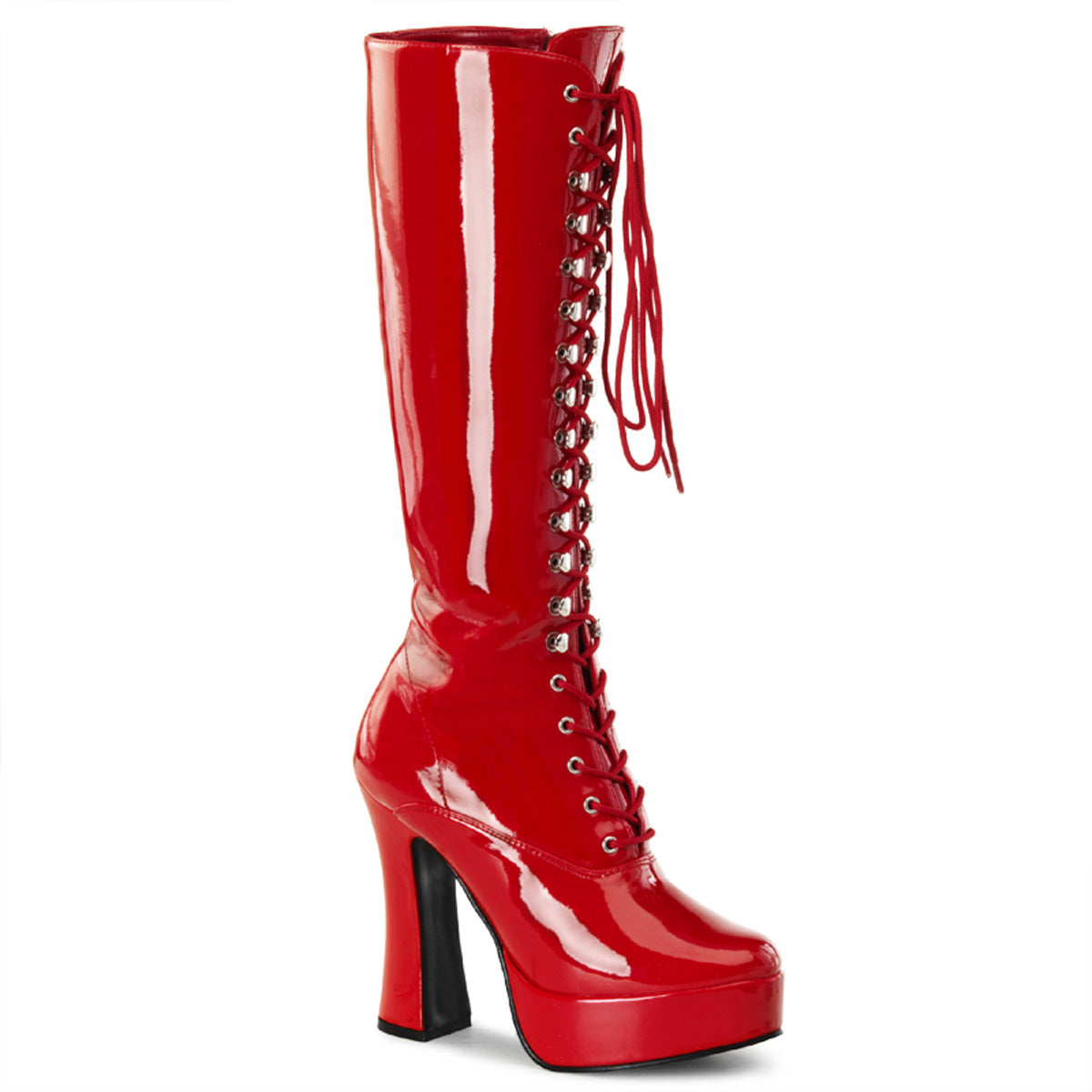 Pleaser ELECTRA-2020 Red Platform Knee High Boots - 5 Inch Heels