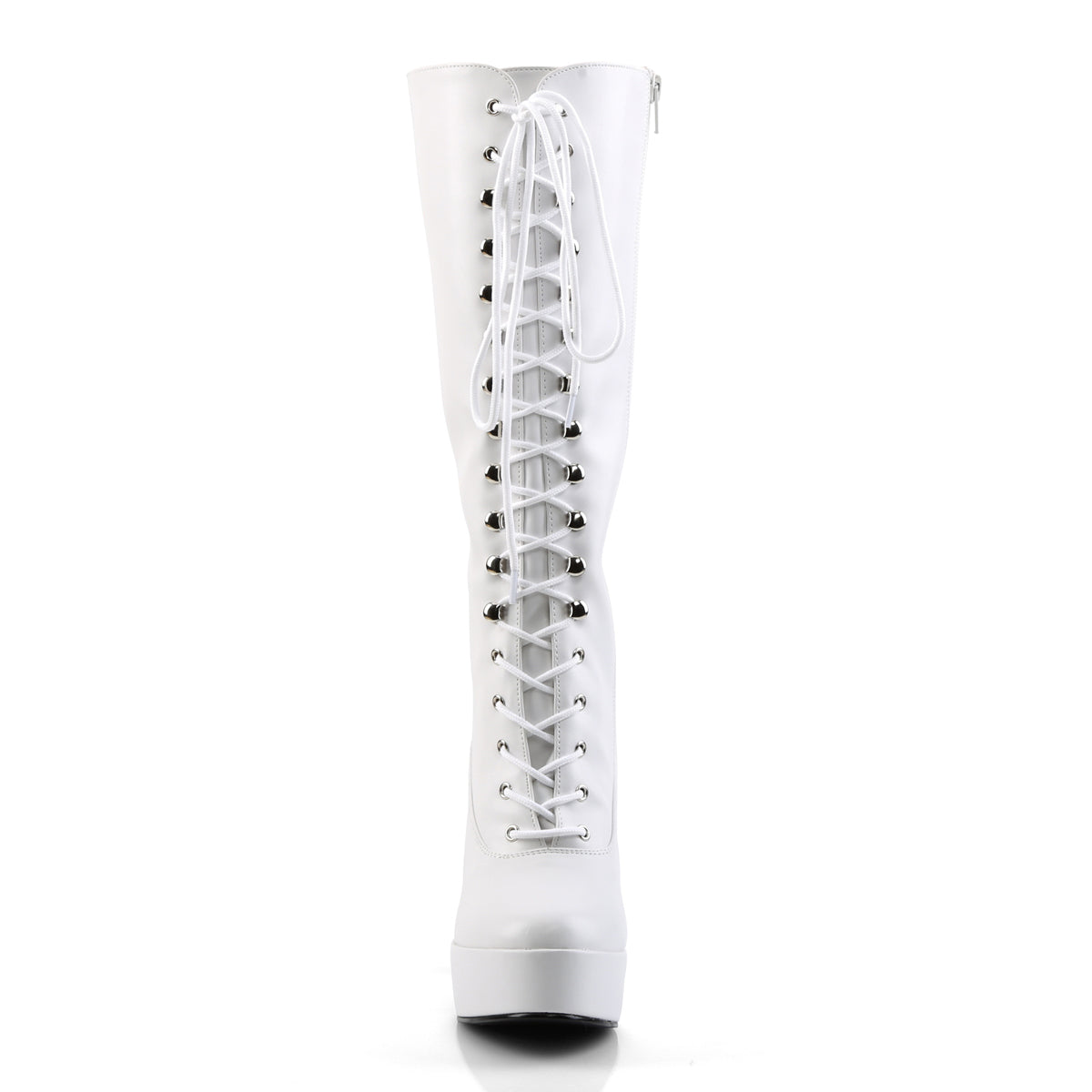 Pleaser ELECTRA-2020 White Platform Knee High Boots - 5 Inch Heels