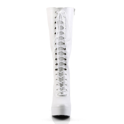 Pleaser ELECTRA-2020 White Platform Knee High Boots - 5 Inch Heels