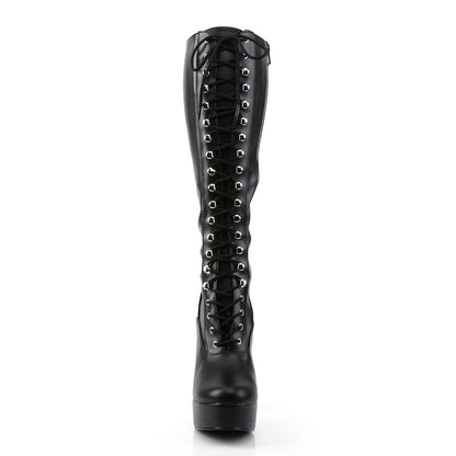 Pleaser ELECTRA-2023 Black Platform Knee High Boots - 5 Inch Heels