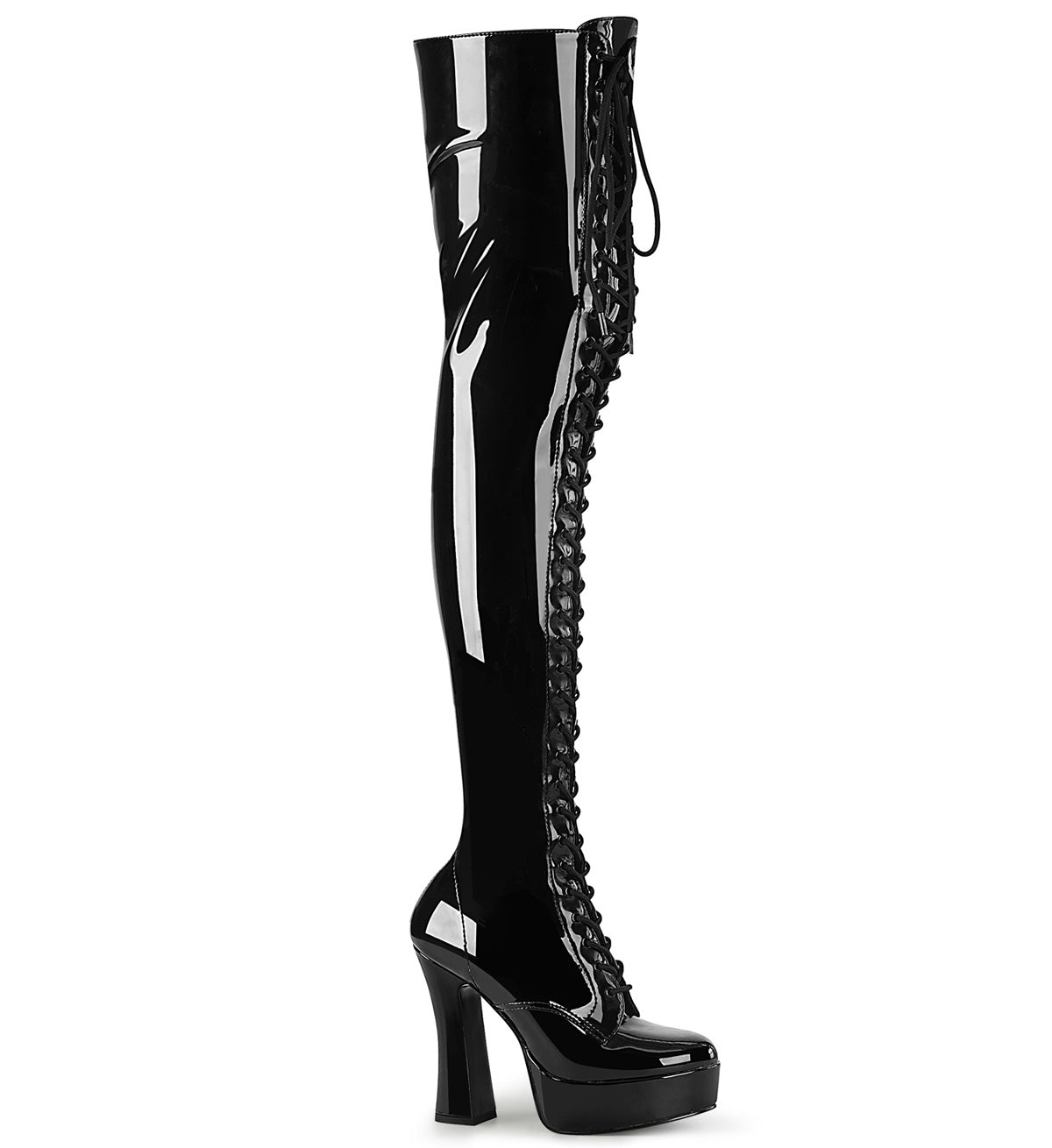ELECTRA-3023 Pleaser Black Patent 5 Inch Platform Gogo Thigh Boots