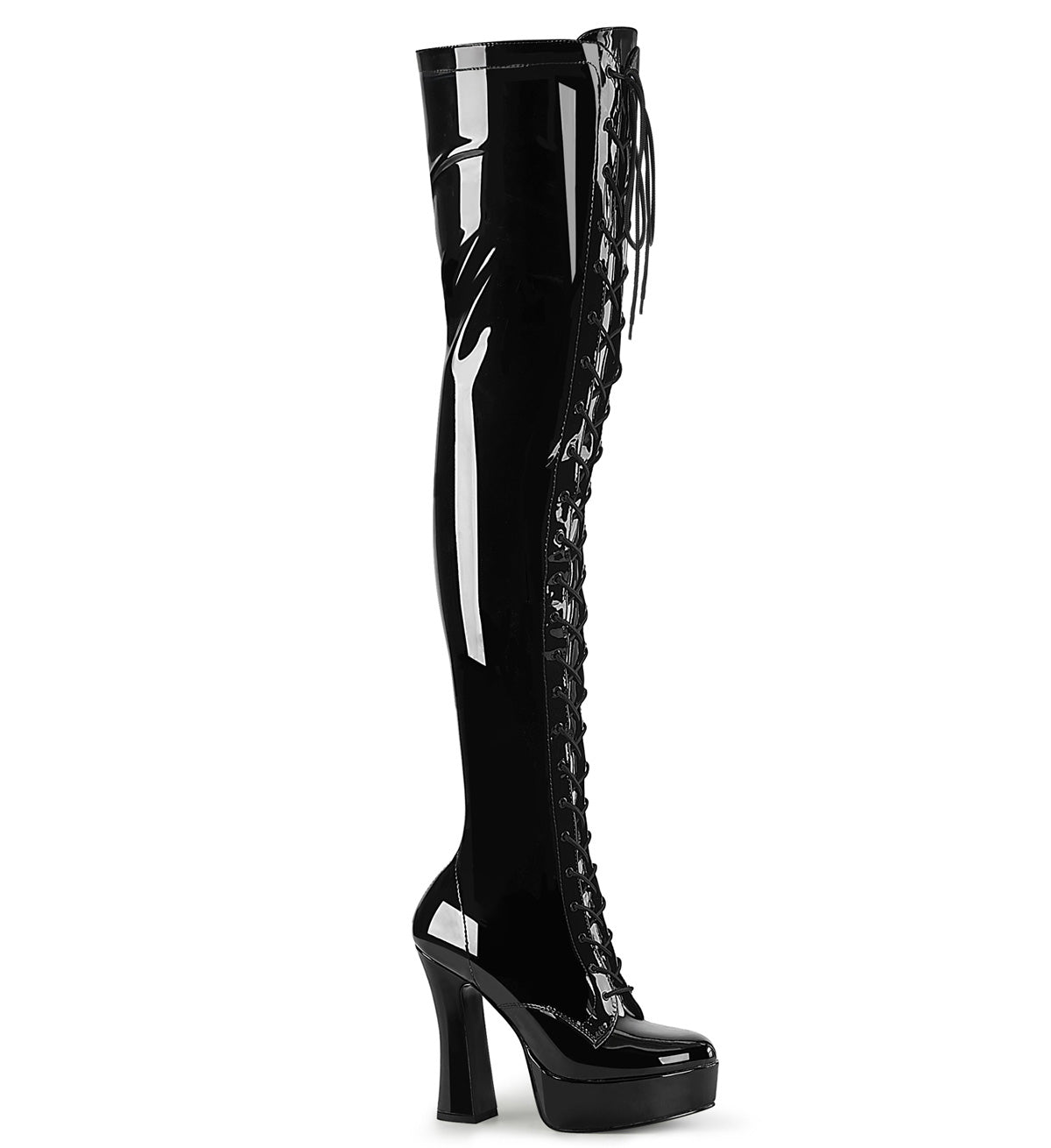 ELECTRA-3023 Pleaser Black Patent 5 Inch Platform Gogo Thigh Boots