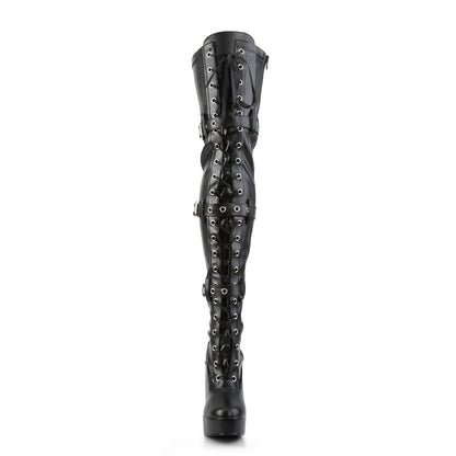 Pleaser ELECTRA-3028 Black Lace-Up Platform Thigh High Boots - 5 Inch Heels