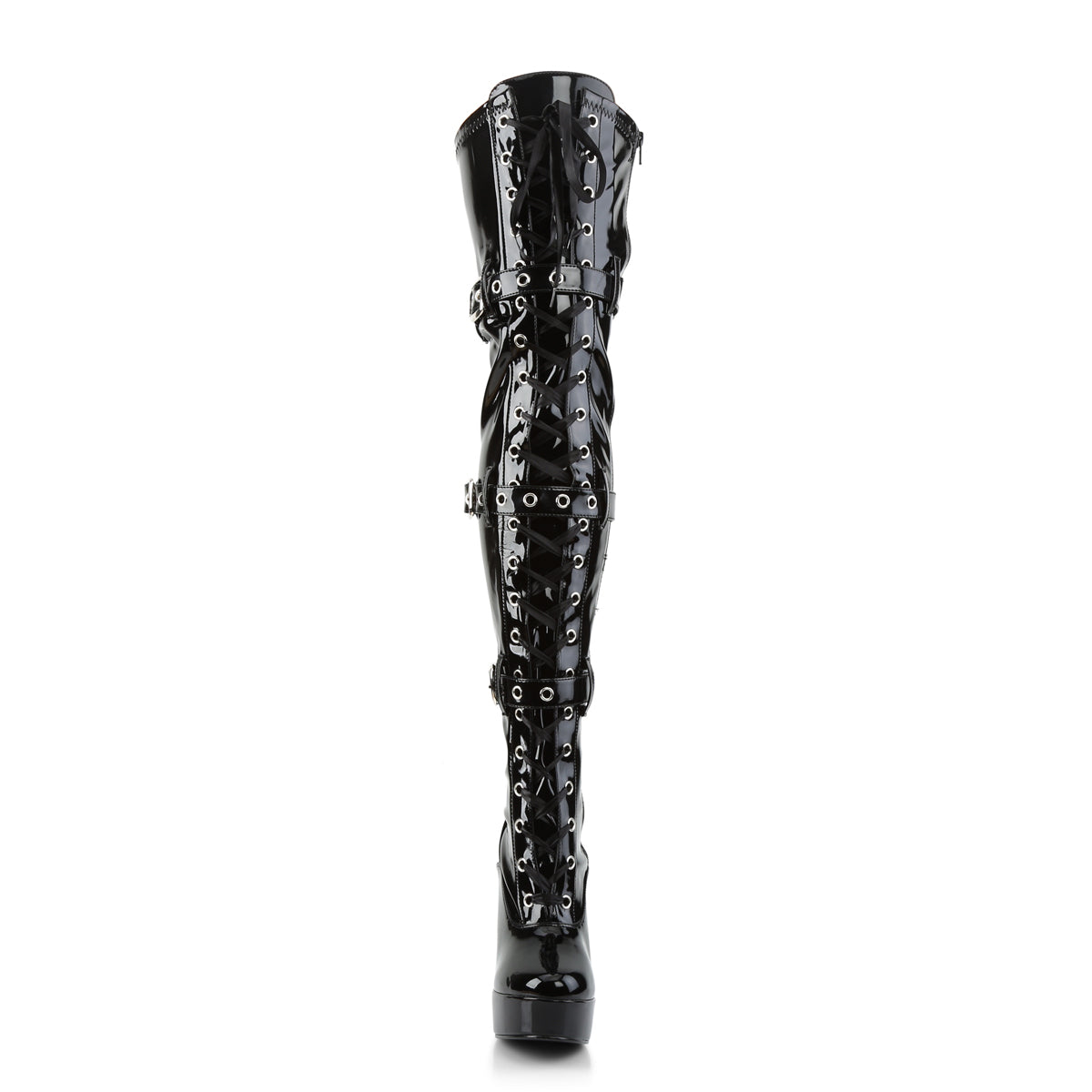 Pleaser ELECTRA-3028 Black Lace-Up Platform Thigh High Boots - 5 Inch Heels
