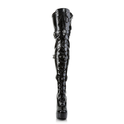 Pleaser ELECTRA-3028 Black Lace-Up Platform Thigh High Boots - 5 Inch Heels