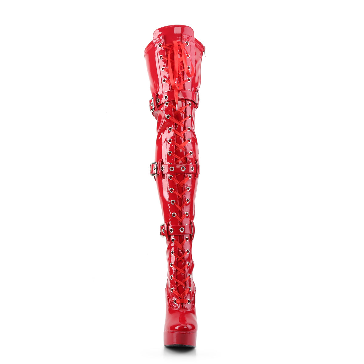 Pleaser ELECTRA-3028 Red Lace-Up Platform Thigh High Boots - 5 Inch Heels