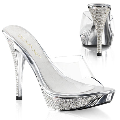 Fabulicious ELEGANT-401 Clear / Silver Chrome Rhinestone Platform Mules - 4 1/2 Inch Heels
