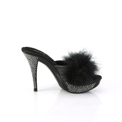 Fabulicious ELEGANT-401F Black Marabou / Black Rhinestone Platform Shoes - 4 1/2 Inch Heels