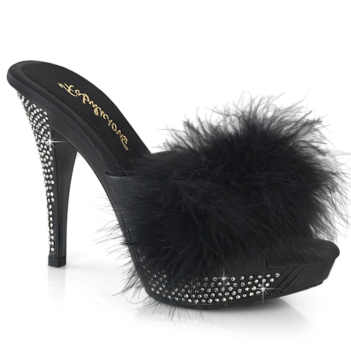 ELEGANT-401F Fabulicious Black 4.5 Inch Fetish Shoes Blk Marabou-Faux Leather Blk