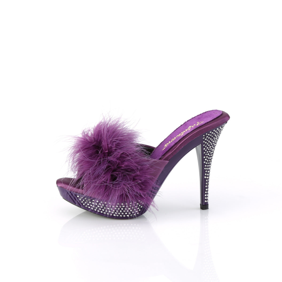 Fabulicious ELEGANT-401F Purple Marabou / Purple Rhinestone Platform Shoes - 4 1/2 Inch Heels