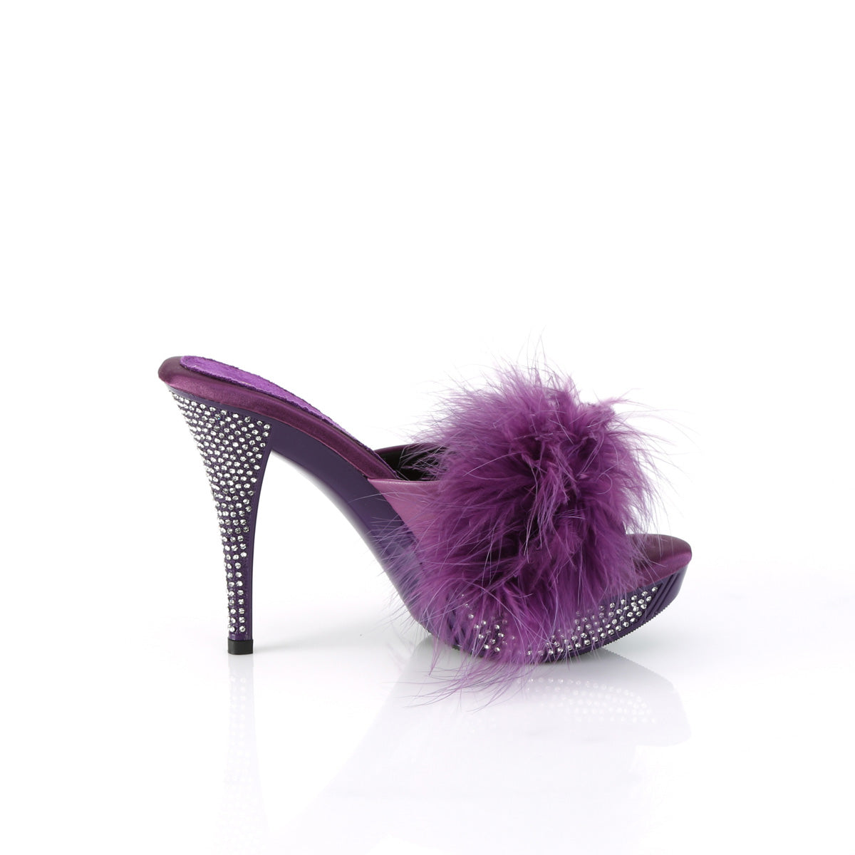 Fabulicious ELEGANT-401F Purple Marabou / Purple Rhinestone Platform Shoes - 4 1/2 Inch Heels