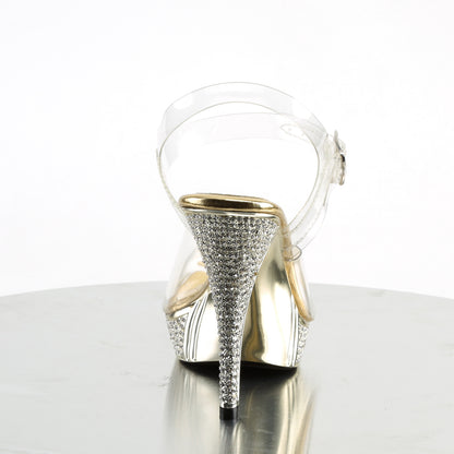 Fabulicious ELEGANT-408 Clear / Gold Chrome Rhinestone Platform Sandals - 4 1/2 Inch Heels