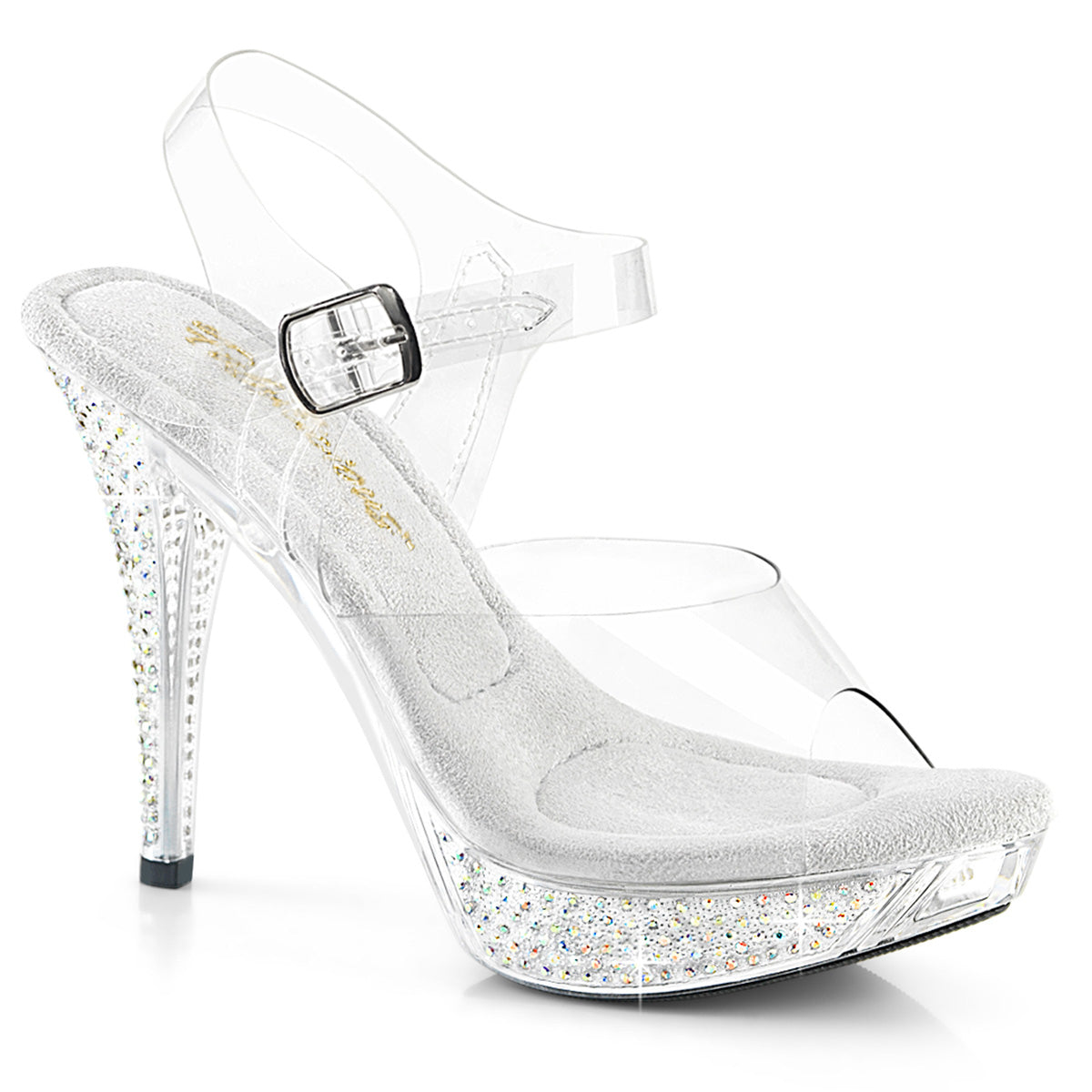 Fabulicious ELEGANT-408ABRS Clear Rhinestone Platform Sandals - 4 1/2 Inch Heels