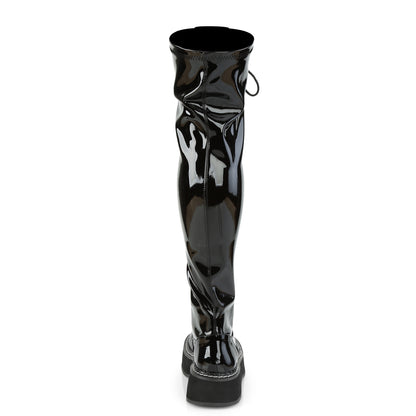 Demonia EMILY-375 Black Lace-Up Platform Thigh High Boots