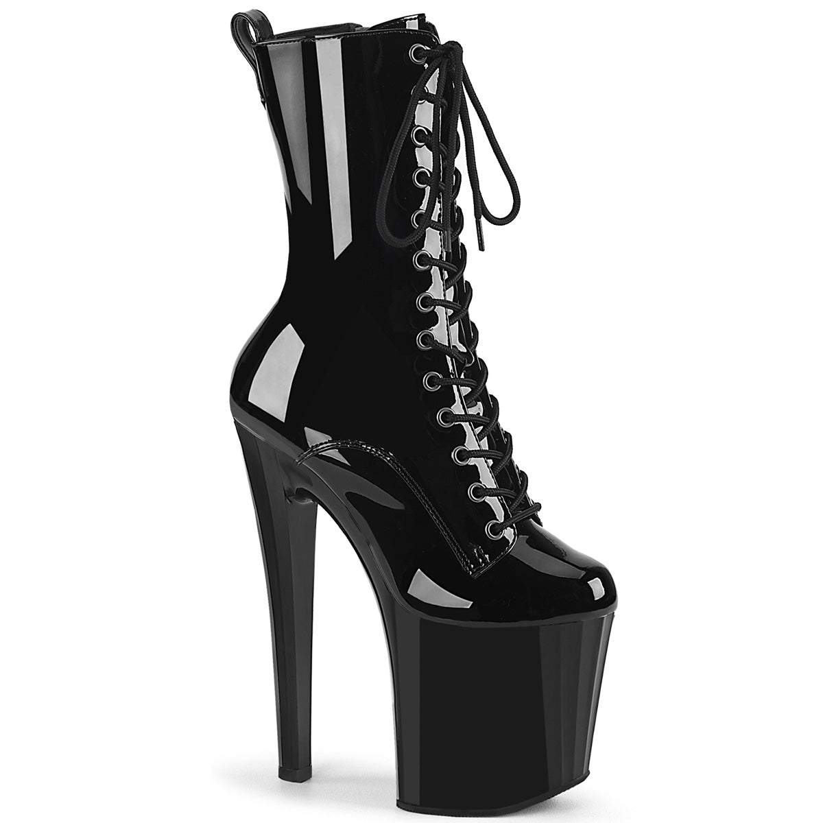 ENCHANT-1040 Pleaser Black 8 Inch Exotic Dancer Ankle Boots Blk Pat Blk