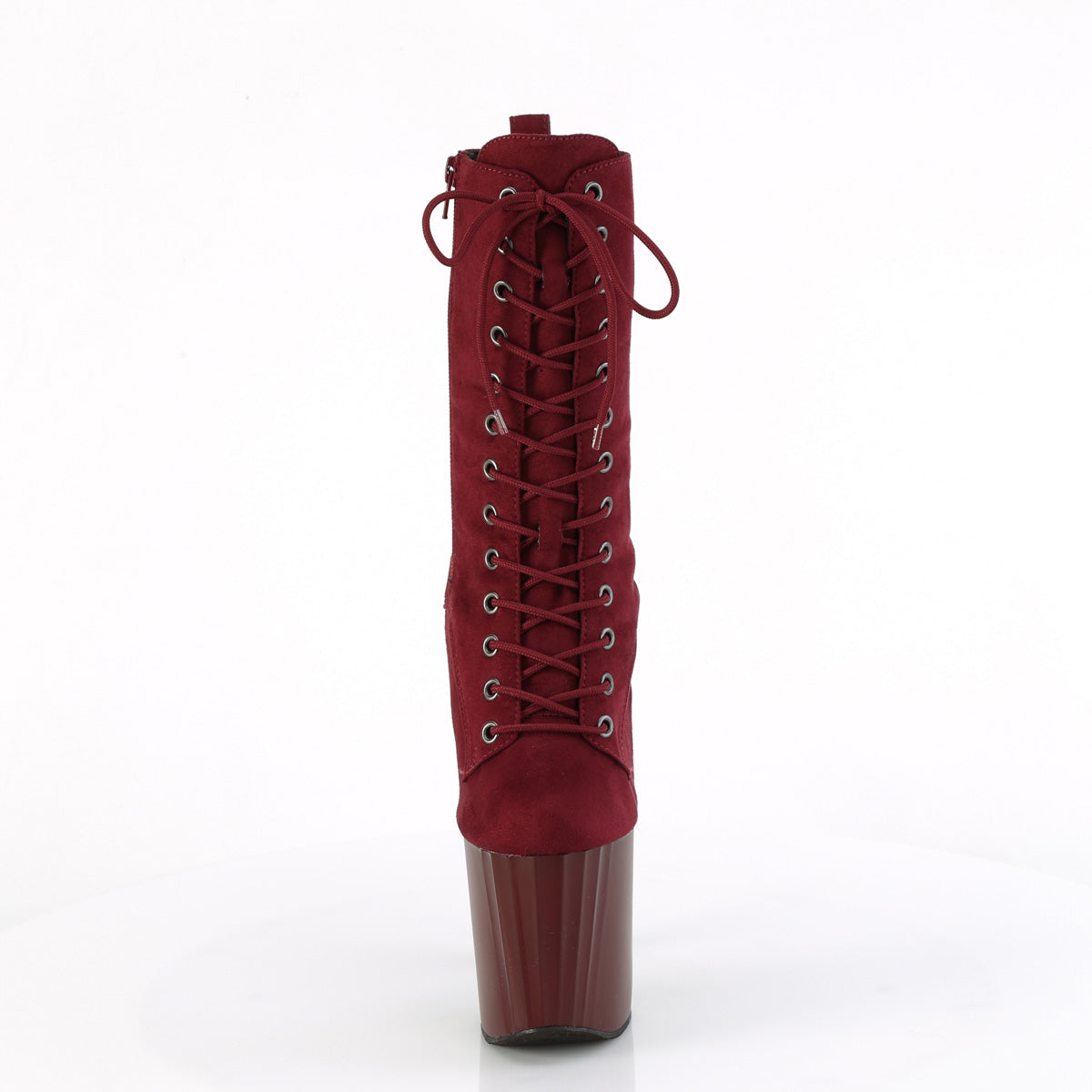 Pleaser ENCHANT-1040 Burgundy / Burgundy Matte Lace-Up Platform Ankle Boots - 8 Inch Heels