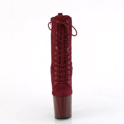 Pleaser ENCHANT-1040 Burgundy / Burgundy Matte Lace-Up Platform Ankle Boots - 8 Inch Heels