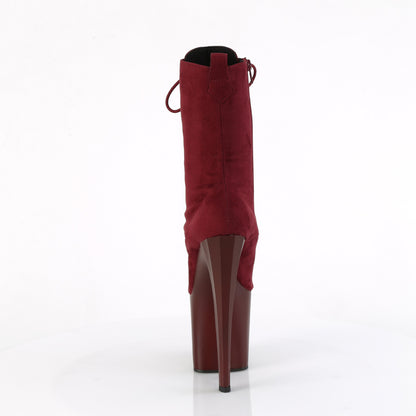 Pleaser ENCHANT-1040 Burgundy / Burgundy Matte Lace-Up Platform Ankle Boots - 8 Inch Heels