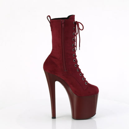 Pleaser ENCHANT-1040 Burgundy / Burgundy Matte Lace-Up Platform Ankle Boots - 8 Inch Heels