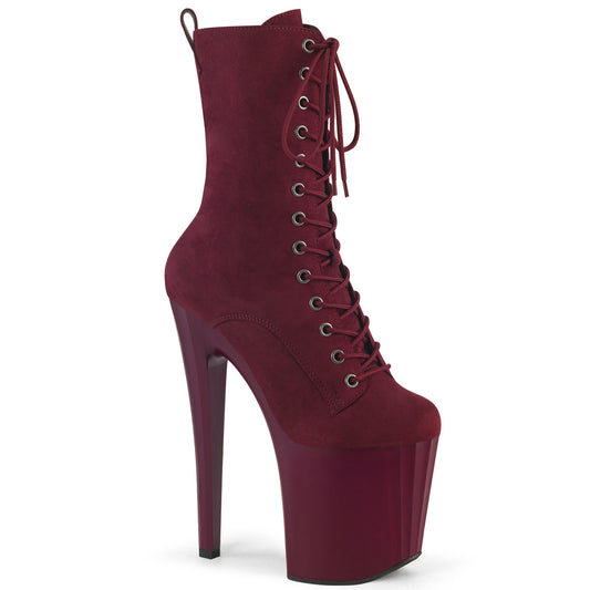 Pleaser ENCHANT-1040 Burgundy / Burgundy Matte Lace-Up Platform Ankle Boots - 8 Inch Heels