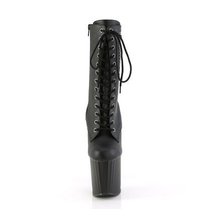 Pleaser ENCHANT-1040PK Black / Black Matte Lace-Up Peep Toe Platform Ankle Boots - 8 Inch Heels
