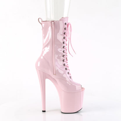 Pleaser ENCHANT-1041 Baby Pink Lace-Up Peep Toe Platform Ankle Boots - 8 Inch Heels