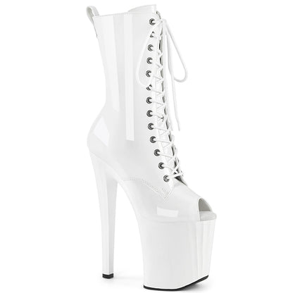 ENCHANT-1041 Pleaser White 8 Inch Pole Dancing Ankle Boots Wht Pat Wht