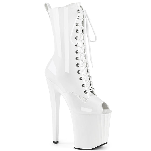 ENCHANT-1041 Pleaser White 8 Inch Pole Dancing Ankle Boots Wht Pat Wht